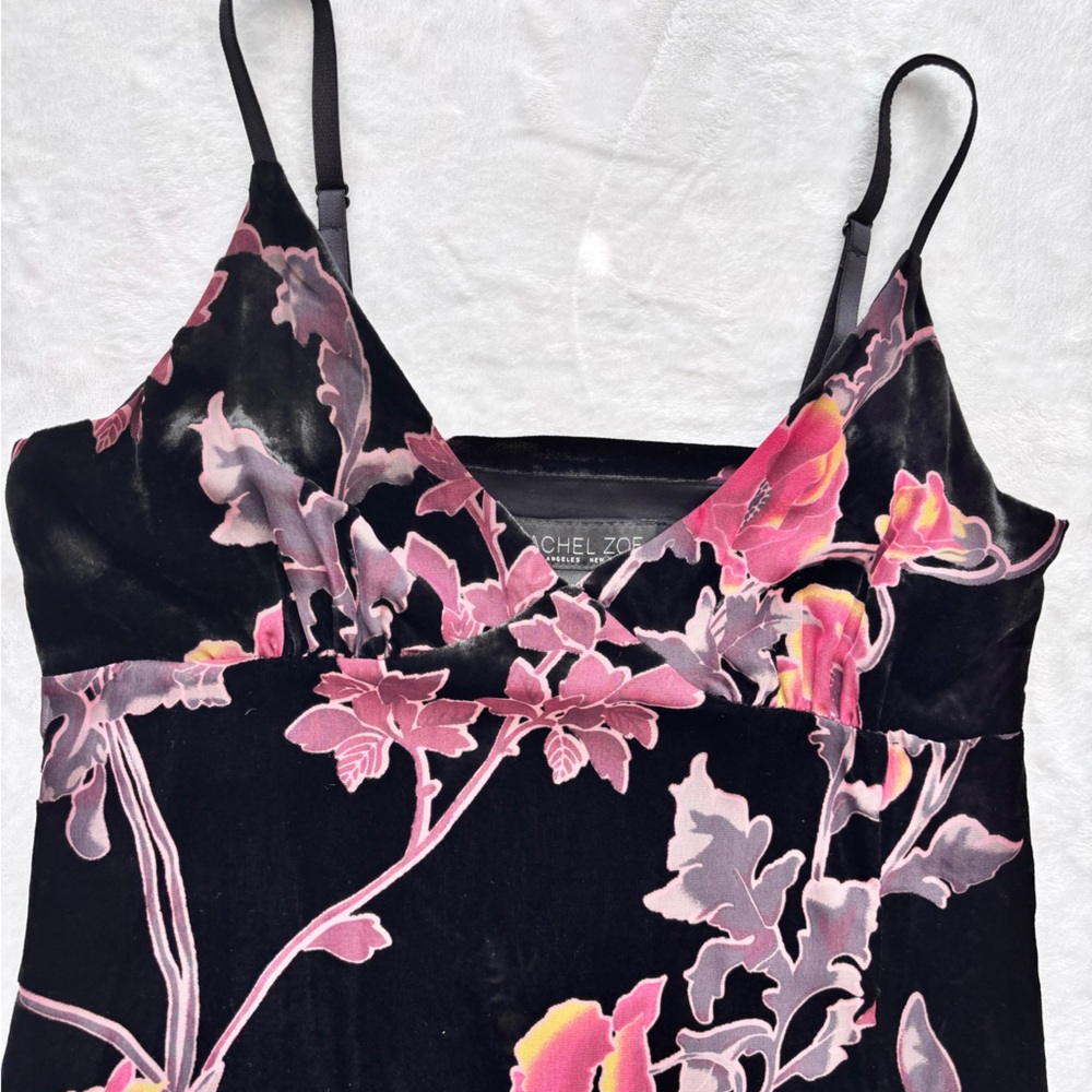 RACHEL ZOE Spaghetti Strap Black Floral Burnout Velvet Midi Slip Dress--NWT--8 - Picture 7 of 14